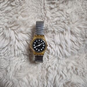 Vintage Swatch Watch Stretch Band Silver Tone Swiss Made Streetwear Casual DIY ✨